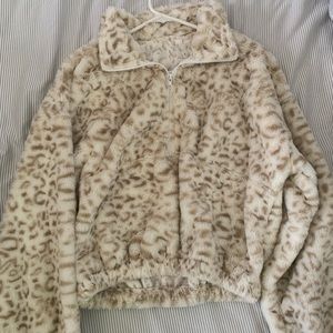 Fluffy cheetah print sweater/ jacket